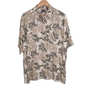 Puritan Hawaiian Aloha Shirt  Short Sleeve Green and Cream Floral Vintage XL
